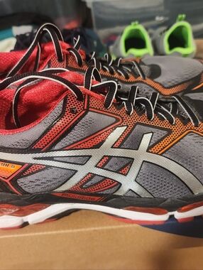 Asics Men's Gray and Orange Running Shoes with Silver Logo